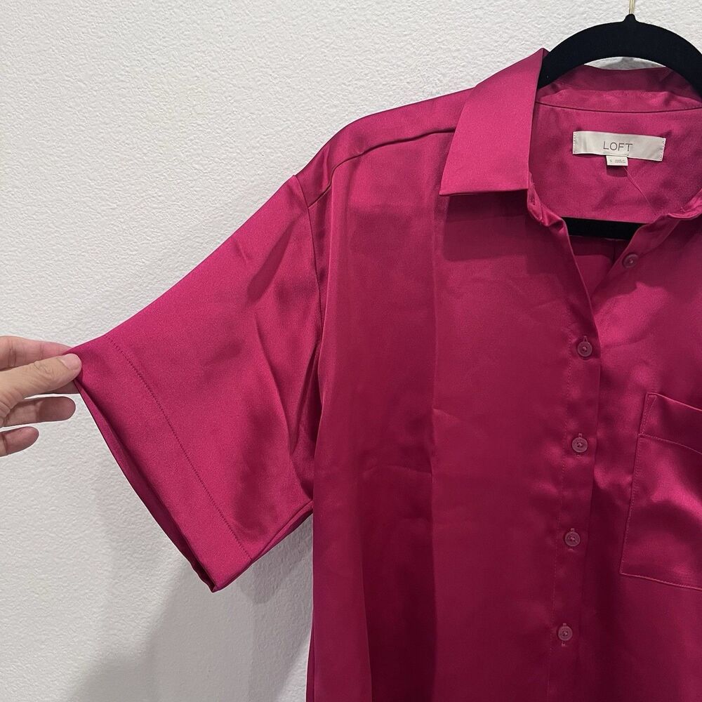 Loft Women’s Boxy Oversized Pink Button Up Shirt Small - Picture 4 of 8
